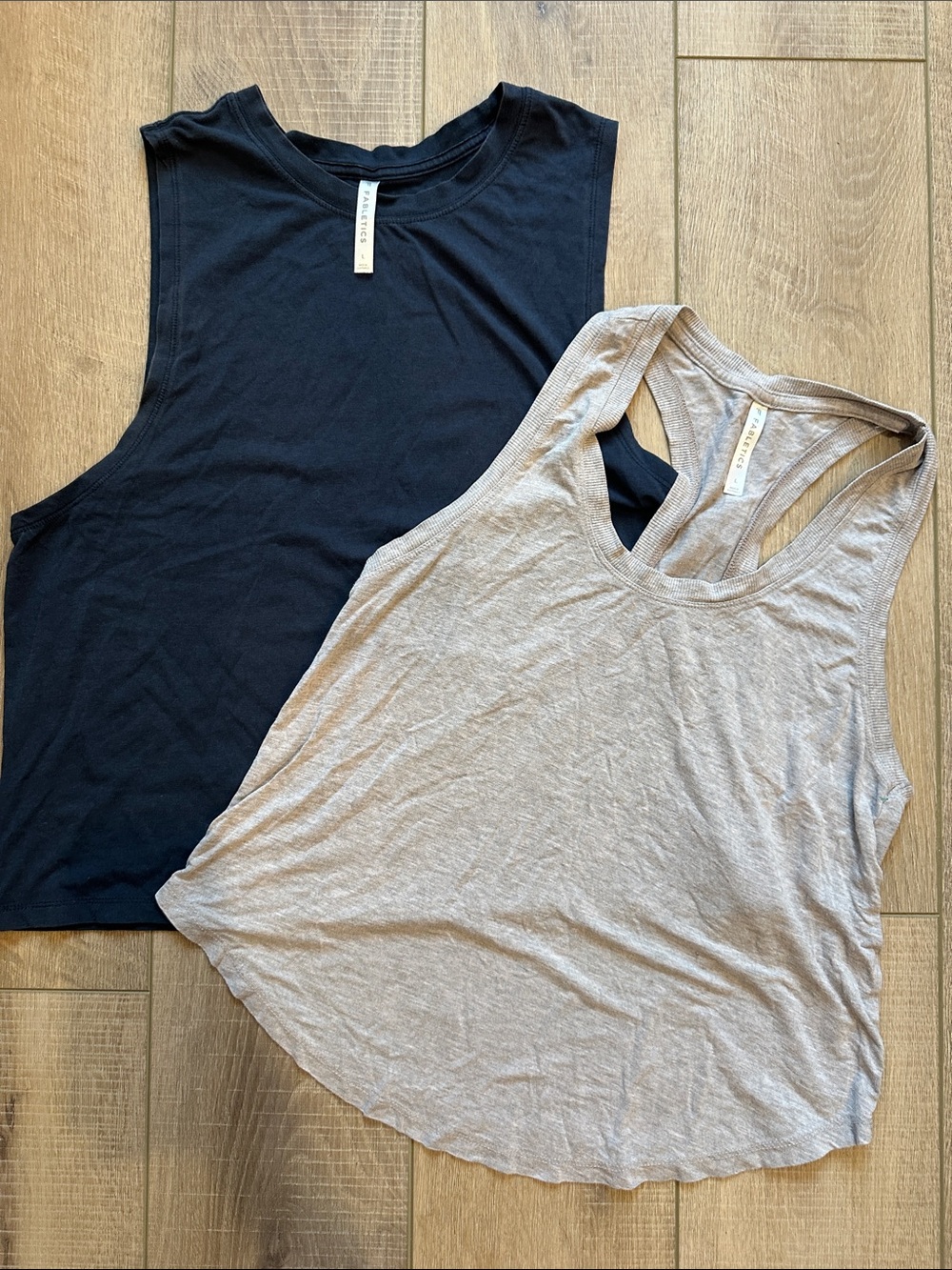 Fabletics Navy & Light Gray/Tan Muscle Tank Pair